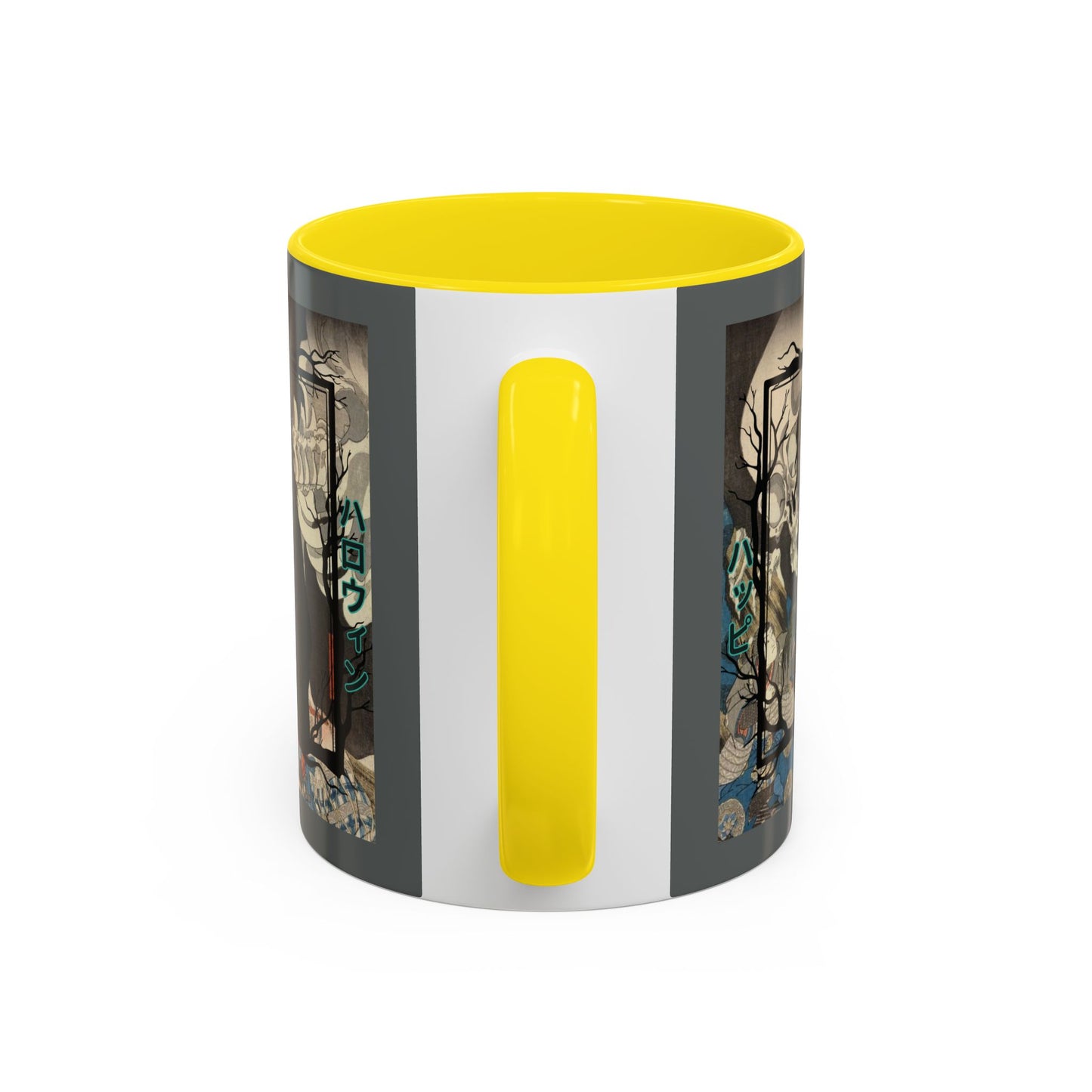 Yōkai Happy Halloween Grey Accent Mug by CreepyCrafts.boo