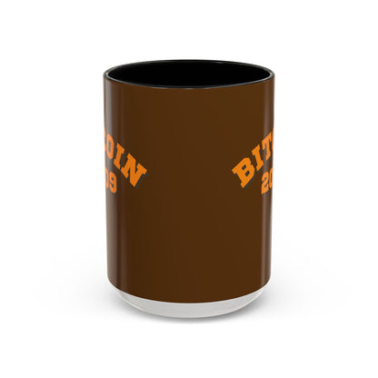 Bitcoin 2009 Brown Accent Mug by cypherpunkgear.com