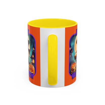 Happy Halloween Little Witch Purple font Orange Accent Mug by CreepyCrafts.boo