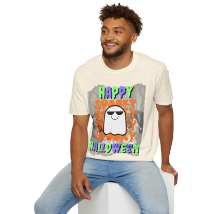 Spooky Happy Halloween Ghost Light colors Mixed font Unisex T-Shirt by CreepyCrafts.boo