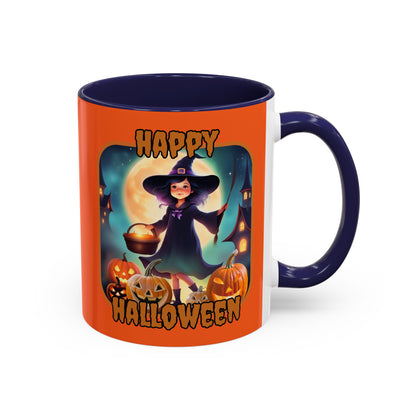 Happy Halloween Little Witch Orange font Orange Accent Mug by CreepyCrafts.boo