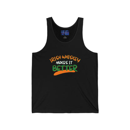 Irish Whiskey makes it better OWGfont Unisex Jersey Tank Top by cypherpunkgear.com