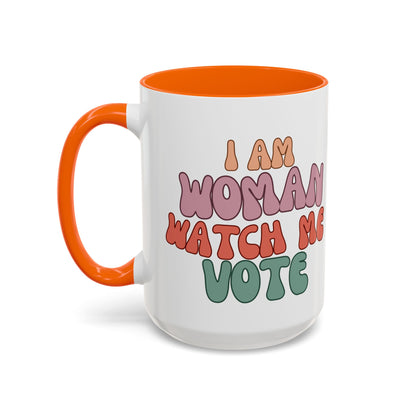 I Am Woman Watch Me Vote White Accent Mug by cypherpunkgear.com
