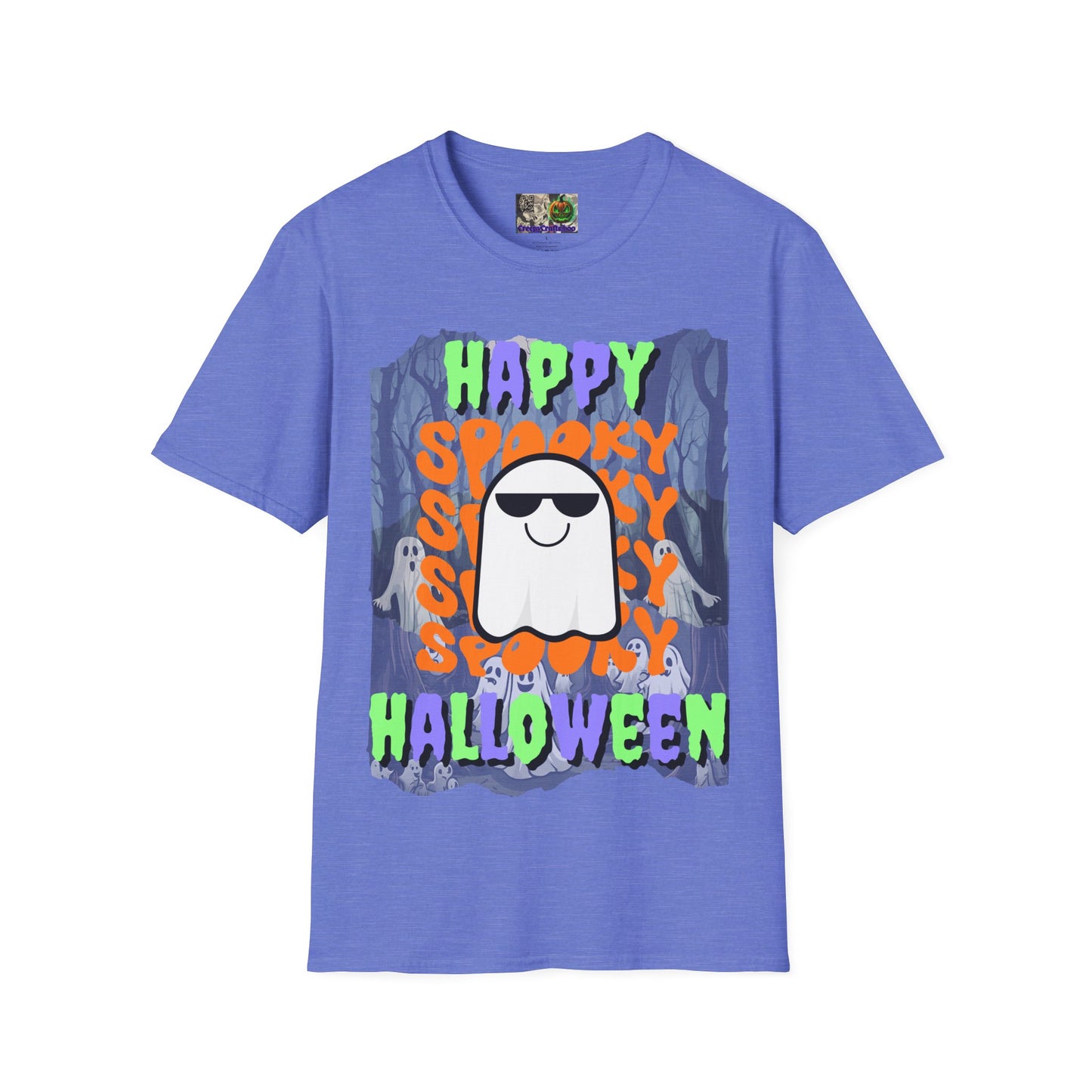 Spooky Happy Halloween Ghost Light colors Mixed font Unisex T-Shirt by CreepyCrafts.boo