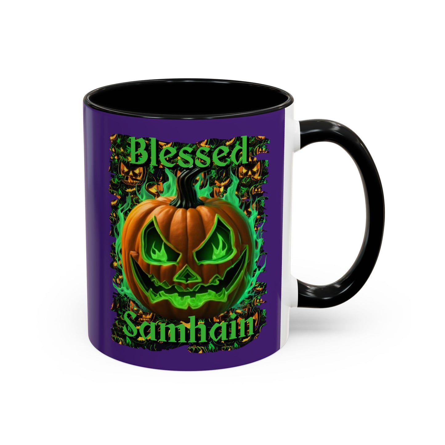 Blessed Samhain Green Jack Purple Accent Mug by CreepyCrafts.boo