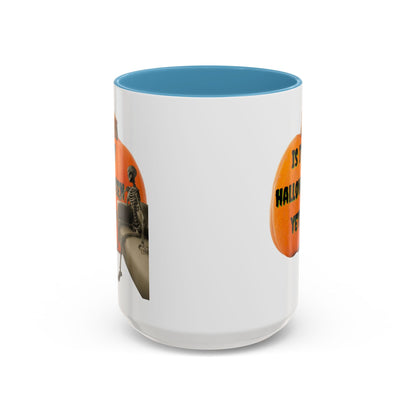 Is it Halloween yet? Skeleton's Giant Pumpkin White Accent Mug by CreepyCrafts.boo