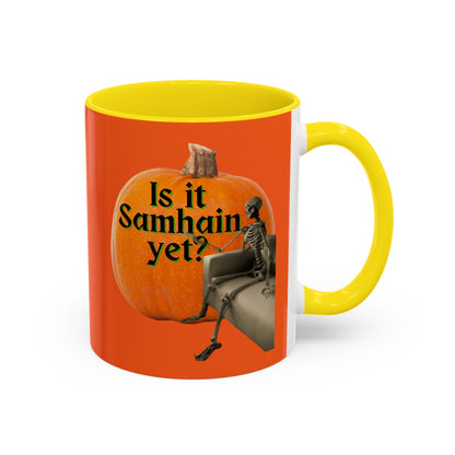 Is It Samhain Yet? Skeleton's Giant Pumpkin Orange Accent Mug by CreepyCrafts.boo