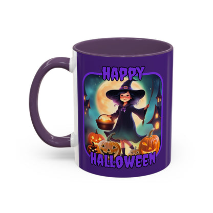 Happy Halloween Little Witch Purple font Purple Accent Mug by CreepyCrafts.boo