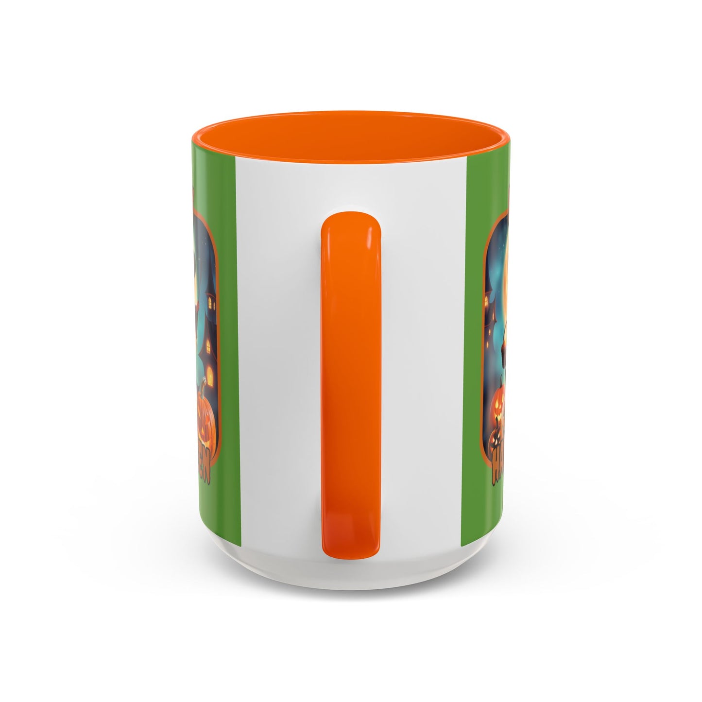 Happy Halloween Little Witch Orange font Green Accent Mug by CreepyCrafts.boo