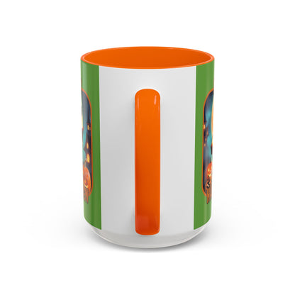 Happy Halloween Little Witch Orange font Green Accent Mug by CreepyCrafts.boo