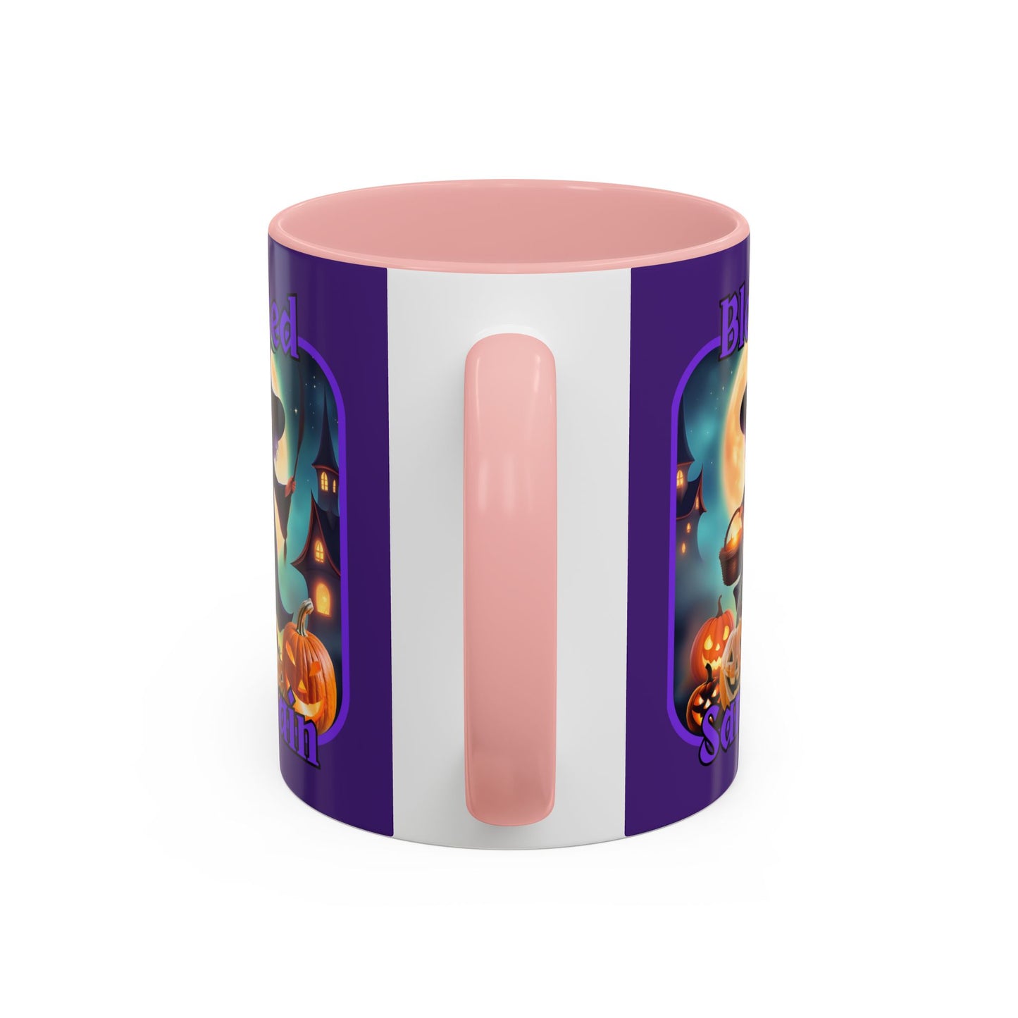 Blessed Samhain Little Witch Purple font Purple Accent Mug by CreepyCrafts.boo