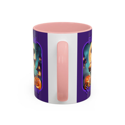 Blessed Samhain Little Witch Purple font Purple Accent Mug by CreepyCrafts.boo