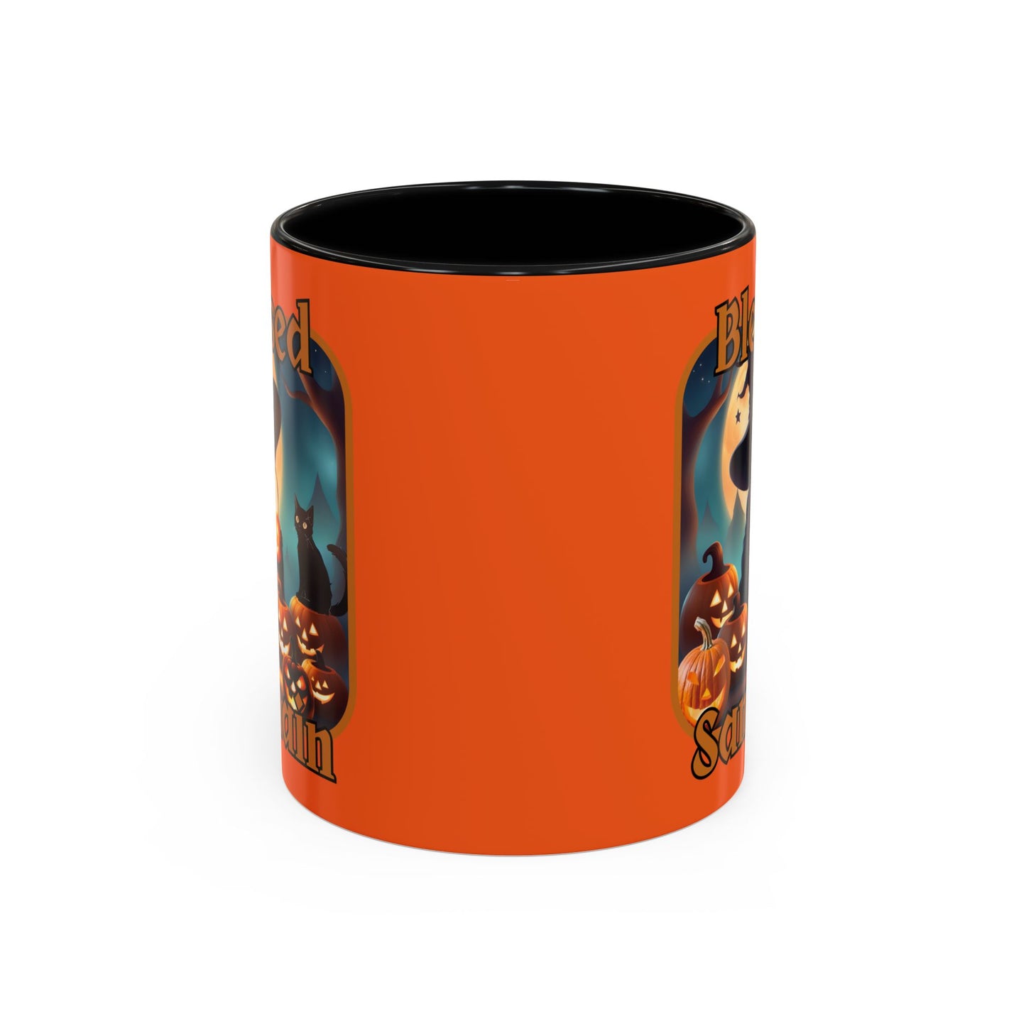 Blessed Samhain Cute Witch Orange font Orange Accent Mug by CreepyCrafts.boo