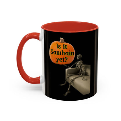 Is it Samhain yet? Skeleton's Pumpkin Black Accent Mug by CreepyCrafts.boo