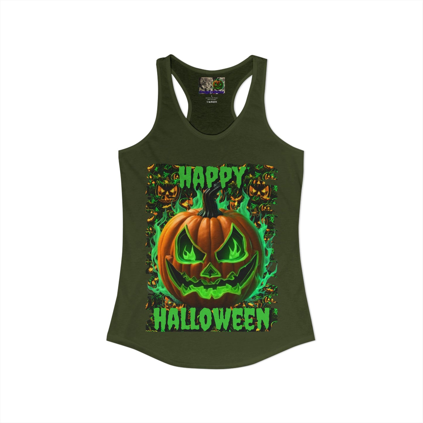 Happy Halloween Green Jack Women's Racerback Tank Top by CreepyCrafts.boo