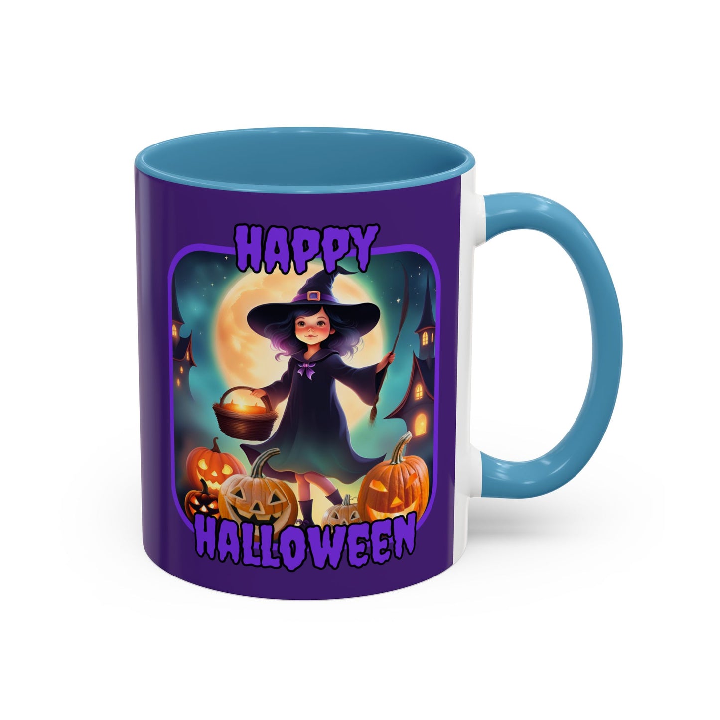 Happy Halloween Little Witch Purple font Purple Accent Mug by CreepyCrafts.boo