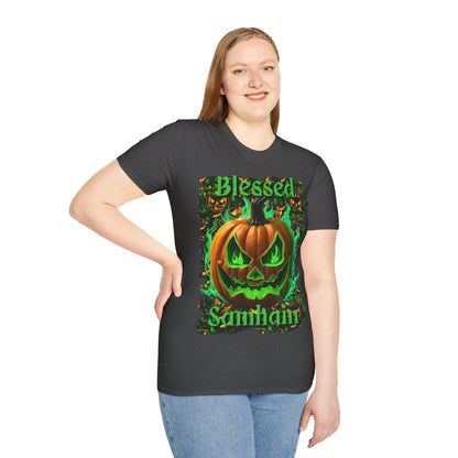 Blessed Samhain Green Jack Dark colors Unisex T-Shirt by CreepyCrafts.boo