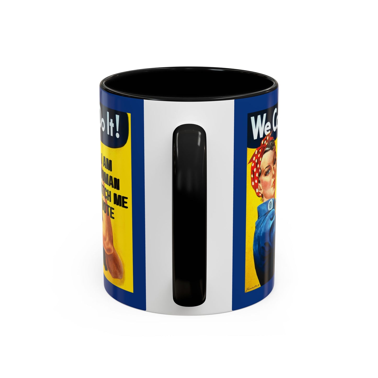 I Am Woman Watch Me Vote Rosie Dark Blue Accent Mug by cypherpunkgear.com