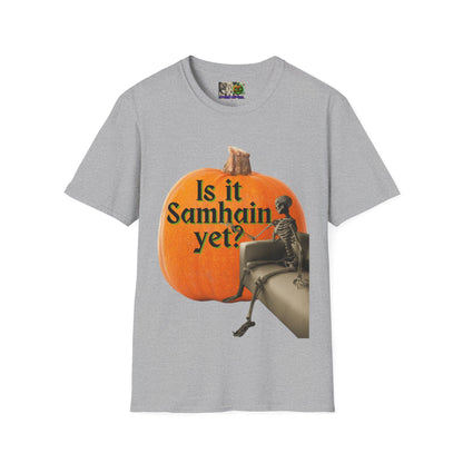Is It Samhain Yet? Skeleton's Giant Pumpkin Light colors Unisex T-Shirt by CreepyCrafts.boo
