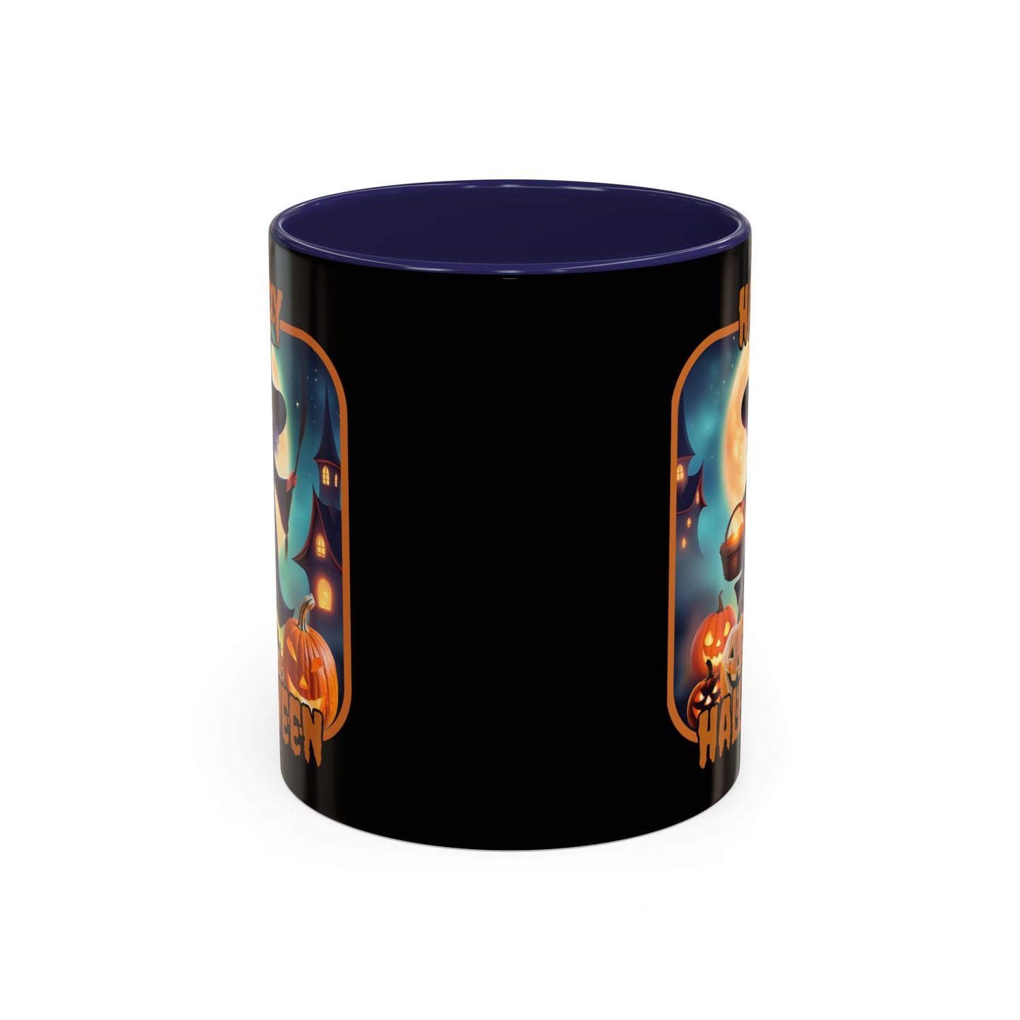 Happy Halloween Little Witch Orange font Black Accent Mug by CreepyCrafts.boo