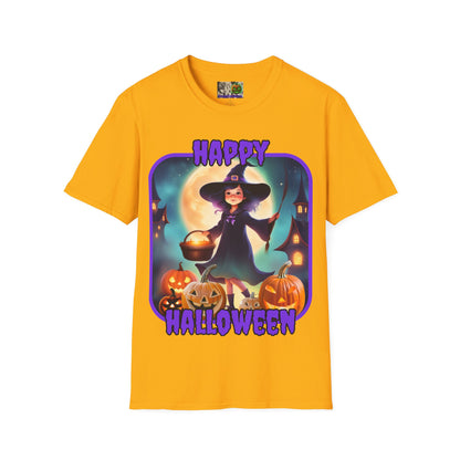 Happy Halloween Little Witch Purple font, Light colors, Unisex T-Shirt by CreepyCrafts.boo