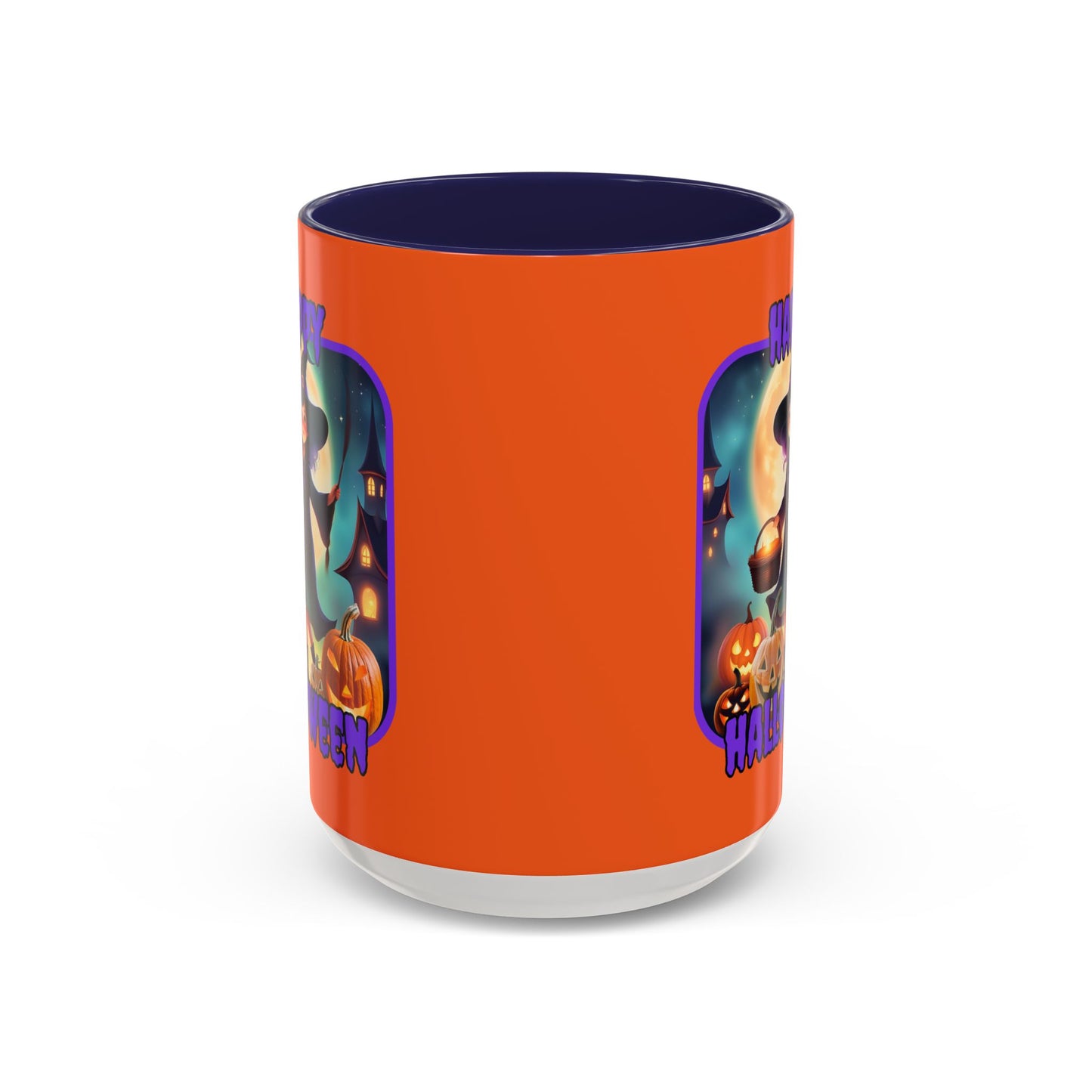 Happy Halloween Little Witch Purple font Orange Accent Mug by CreepyCrafts.boo