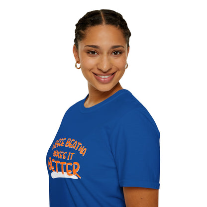 Uisce Beatha makes it better Orange font Dark colors Unisex T-Shirt by cypherpunkgear.com