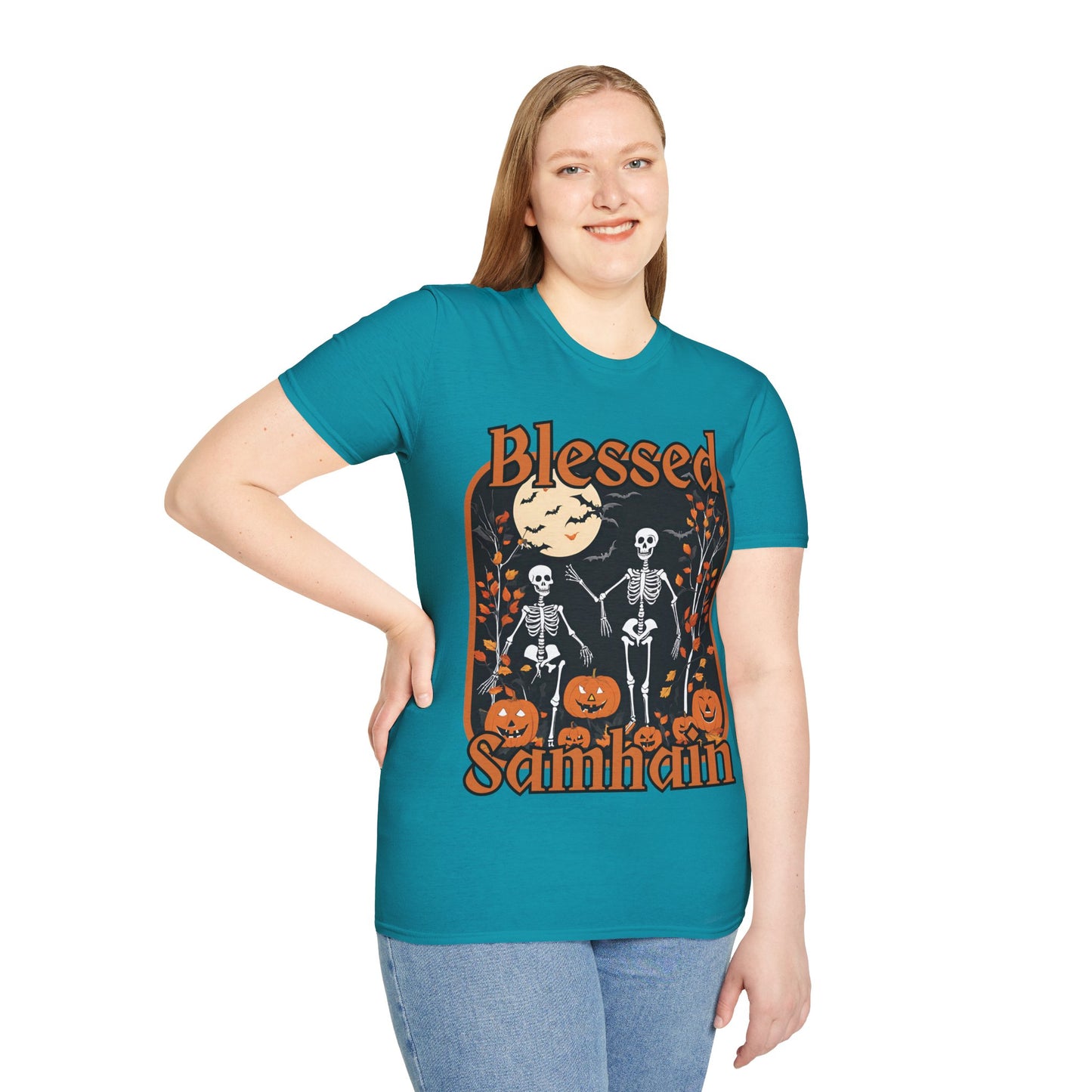 Spooktacular Skeletons of Samhain Dark colors Unisex T-Shirt by CreepyCrafts.boo