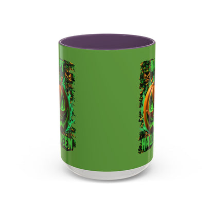 Happy Halloween Green Jack Green Accent Mug by CreepyCrafts.boo