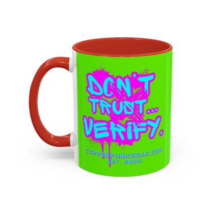 Don't Trust...Verify. Green Accent Mug by cypherpunkgear.com