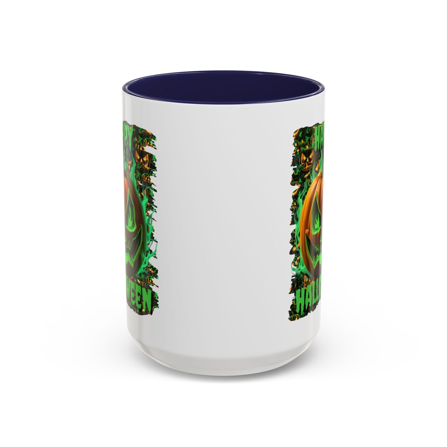 Happy Halloween Green Jack White Accent Mug by CreepyCrafts.boo