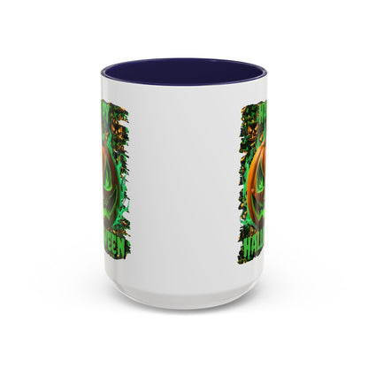 Happy Halloween Green Jack White Accent Mug by CreepyCrafts.boo