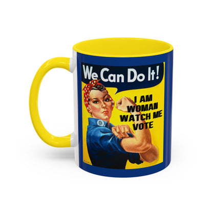 I Am Woman Watch Me Vote Rosie Dark Blue Accent Mug by cypherpunkgear.com