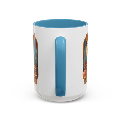 Blessed Samhain Cute Witch Orange font White Accent Mug by CreepyCrafts.boo