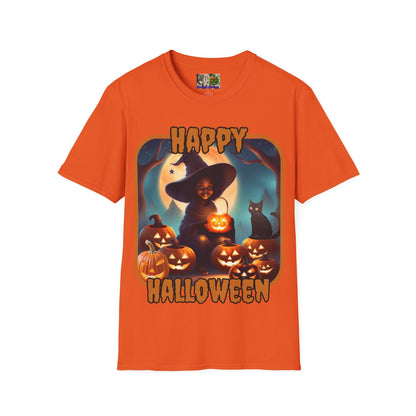 Happy Halloween Cute Witch Orange font, Light colors, Unisex T-Shirt by CreepyCrafts.boo