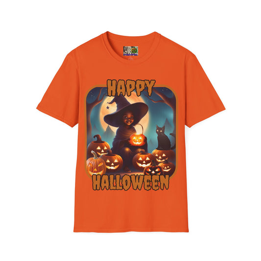 Happy Halloween Cute Witch Orange font, Light colors, Unisex T-Shirt by CreepyCrafts.boo