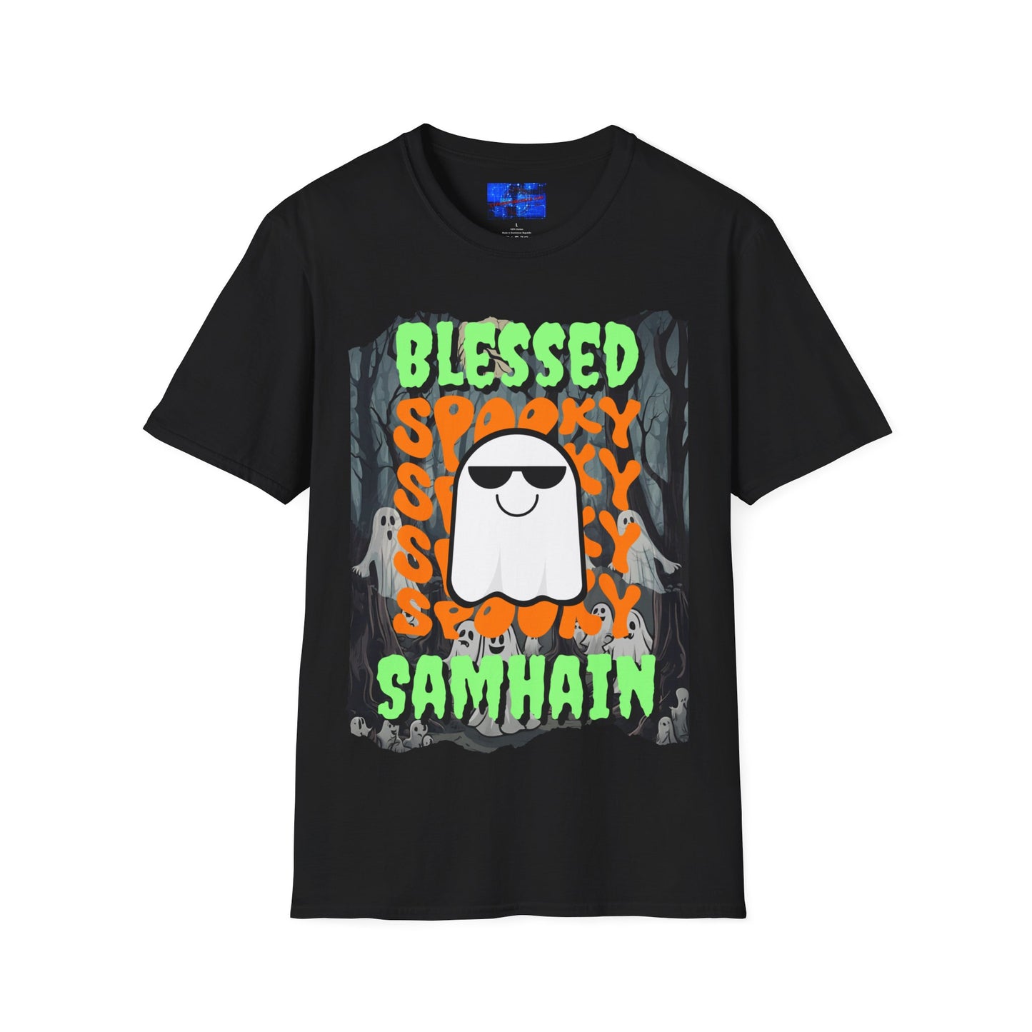 Spooky Blessed Samhain Ghost GNfont Unisex T-Shirt by cypherpunkgear