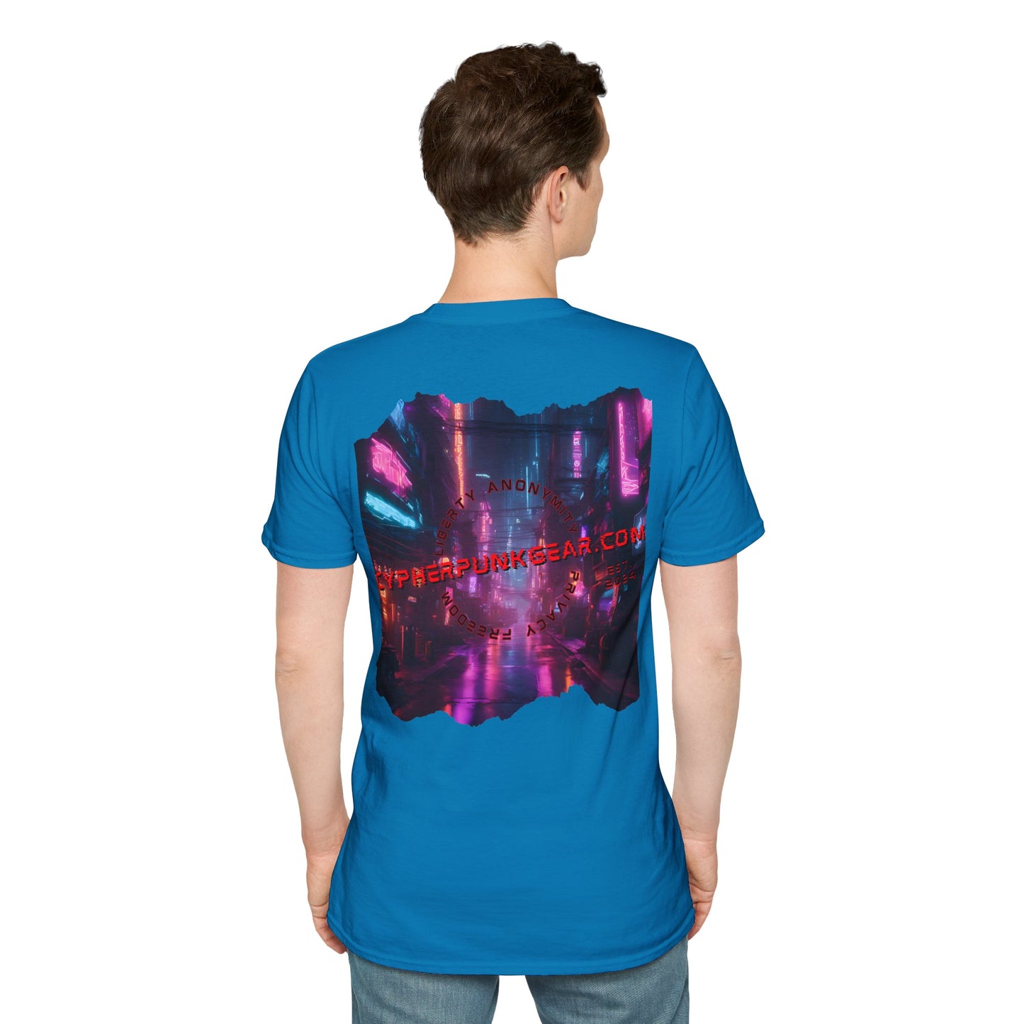 2-sided, cypherpunkgear.com Logo & Cityscape Dark colors Unisex T-Shirt by cypherpunkgear.com