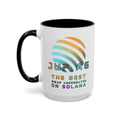 Jupiter (JUP) the best aggregator on Solana White Accent Mug by cypherpunkgear.com