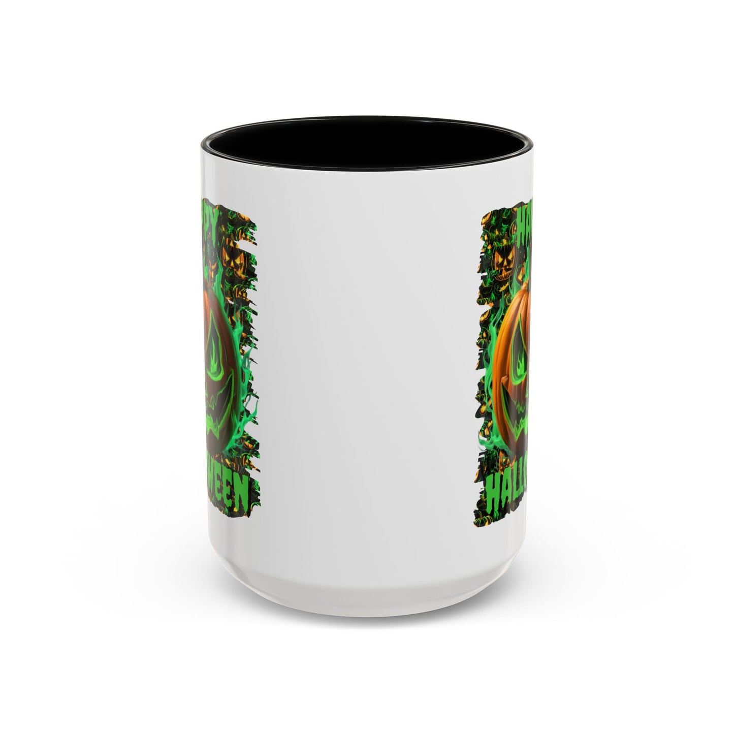 Happy Halloween Green Jack White Accent Mug by CreepyCrafts.boo