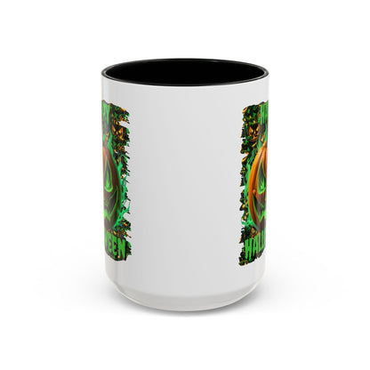Happy Halloween Green Jack White Accent Mug by CreepyCrafts.boo