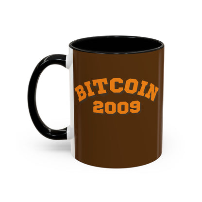 Bitcoin 2009 Brown Accent Mug by cypherpunkgear.com