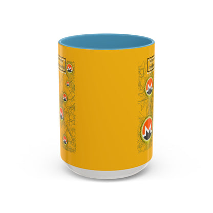 Monero (XMR) don't assume your freedoms are assured Yellow Accent Mug by cypherpunkgear.com