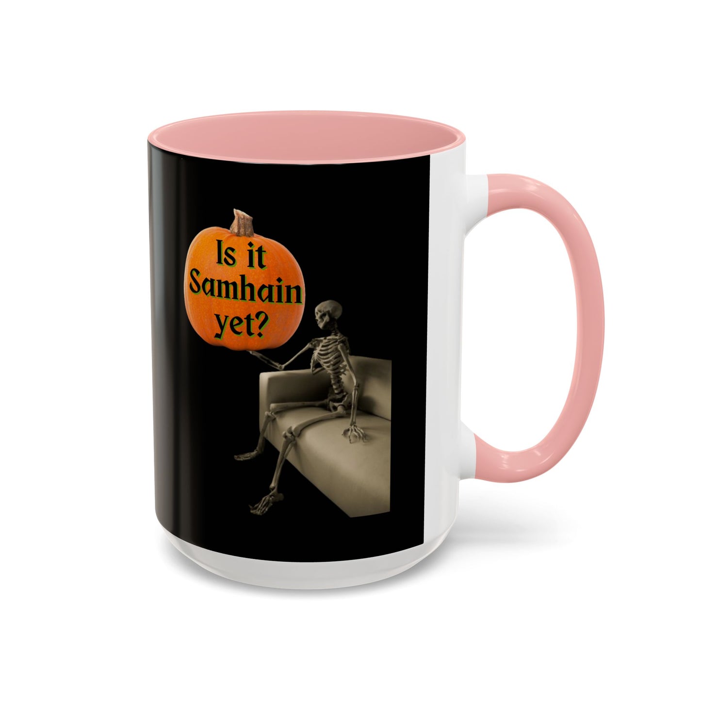Is it Samhain yet? Skeleton's Pumpkin Black Accent Mug by CreepyCrafts.boo