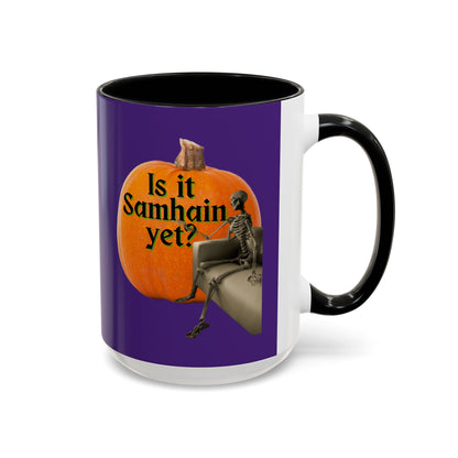 Is It Samhain Yet? Skeleton's Giant Pumpkin Purple Accent Mug by CreepyCrafts.boo