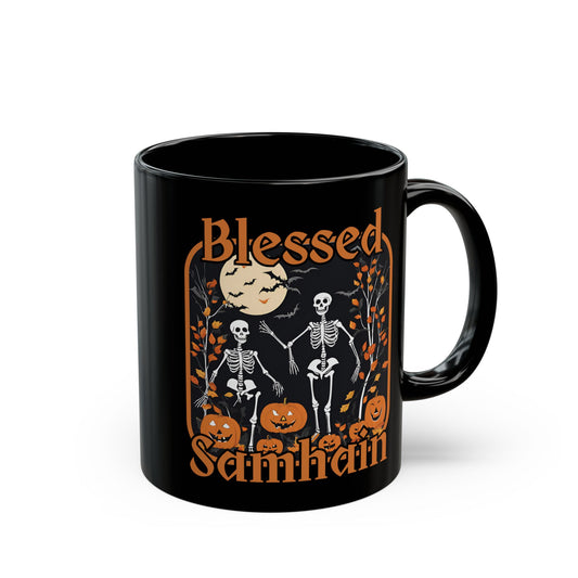 Spooktacular Skeletons of Samhain Black Mug by CreepyCrafts.boo