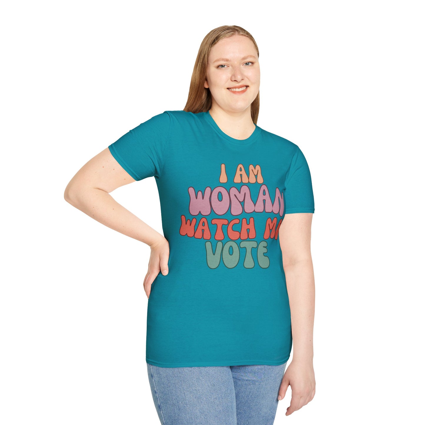 I Am Woman Watch Me Vote Dark colors Unisex T-Shirt by cypherpunkgear.com