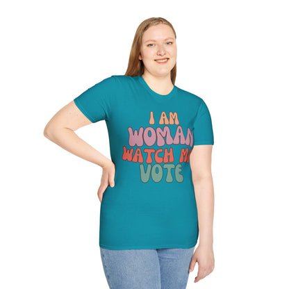 I Am Woman Watch Me Vote Dark colors Unisex T-Shirt by cypherpunkgear.com