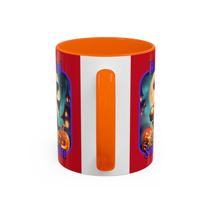 Blessed Samhain Little Witch Purple font Red Accent Mug by CreepyCrafts.boo