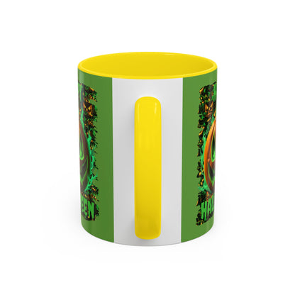 Happy Halloween Green Jack Green Accent Mug by CreepyCrafts.boo